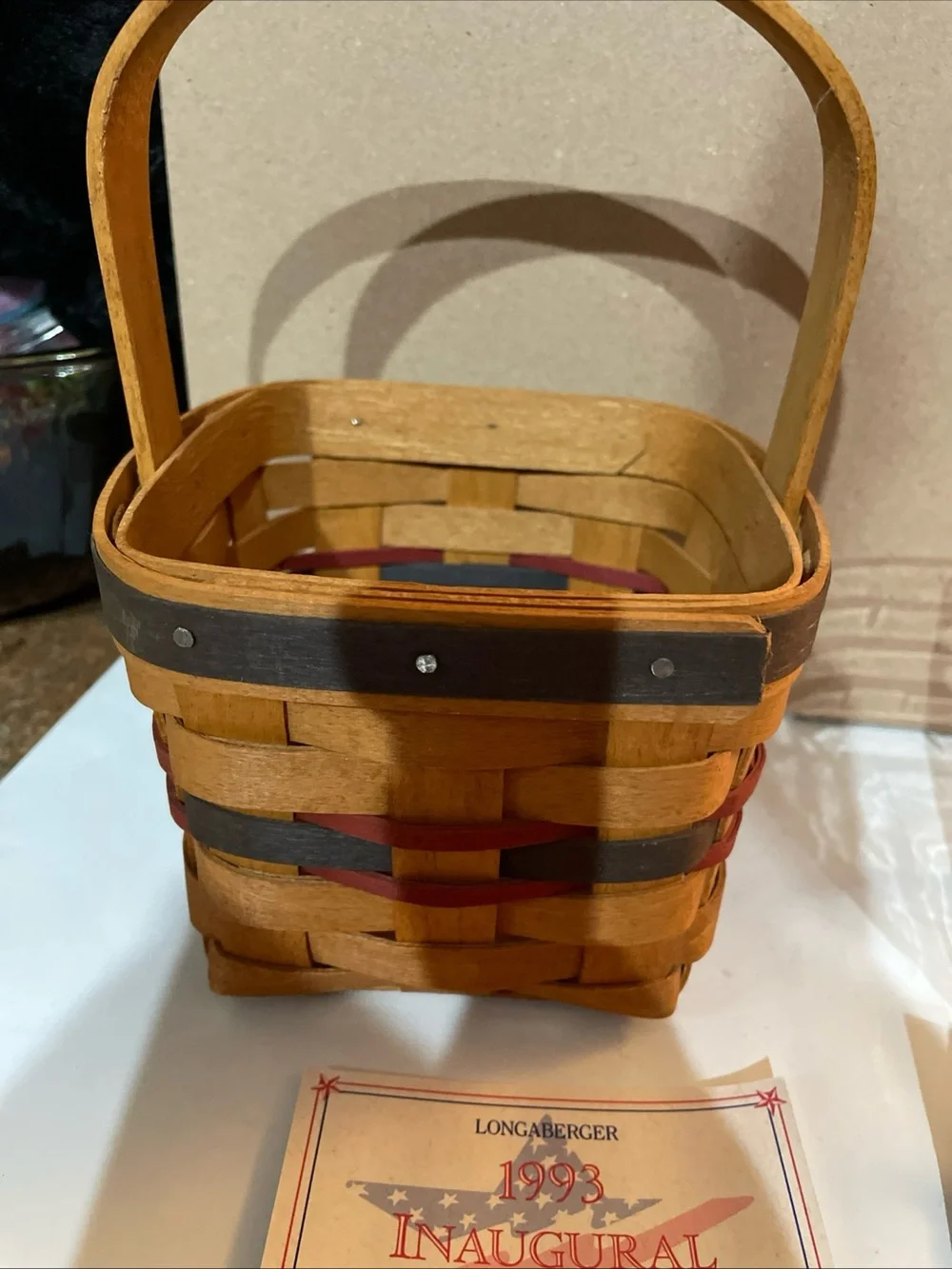 Longaberger 1993 Inaugural Basket 5 x 4.5   With plastic liner/description card